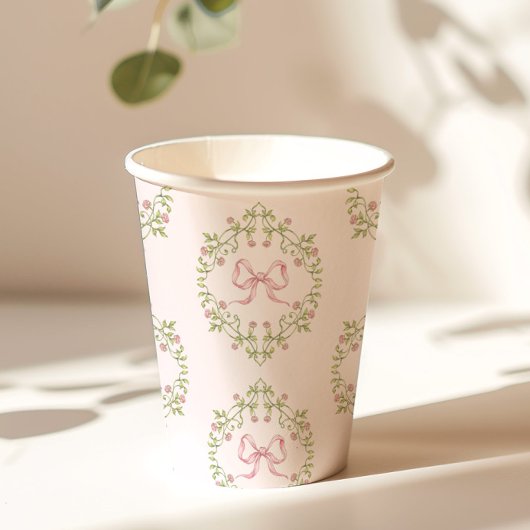 Wildblumen Rosa Band Bow Coquette Babydusche Pappbecher