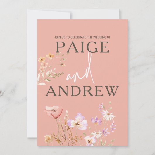 Wildblumen Rosa Bauernhof Einladung Hochzeit (Vorderseite)