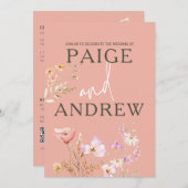 Wildblumen Rosa Bauernhof Einladung Hochzeit (Vorne/Hinten)