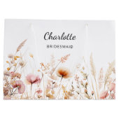 Wildblumen rosa Beige Brautjungname Große Geschenktüte (Rückseite)