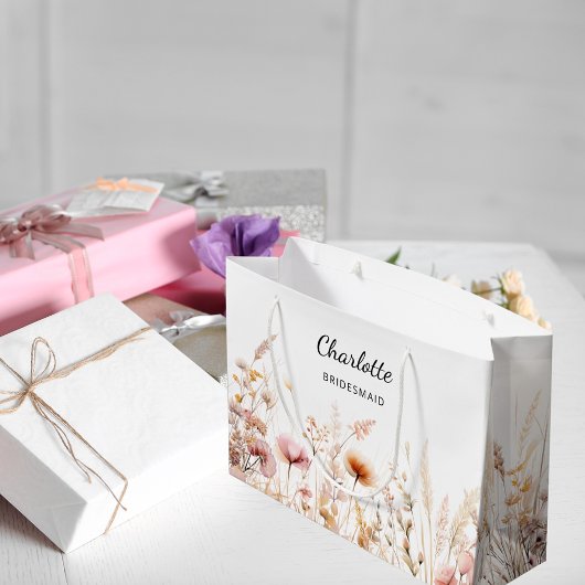 Wildblumen rosa Beige Brautjungname Große Geschenktüte