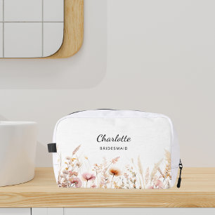 Wildblumen rosa Beige Brautjungname Waschbeutel