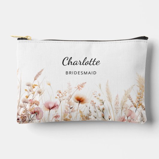 Wildblumen rosa Beige Brautjungname Zubehörtasche (Vorderseite)