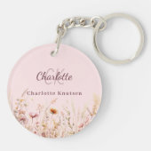 Wildblumen Rosa Beige Monogramm Schlüsselanhänger (Rückseite)