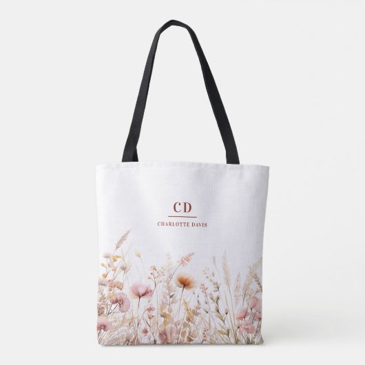 Wildblumen Rosa Beige Monogramm Tasche (Rückseite)