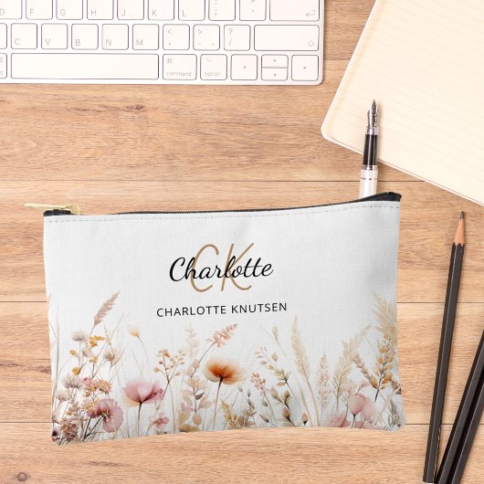 Wildblumen Rosa Beige Monogramm Zubehörtasche