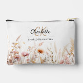 Wildblumen Rosa Beige Monogramm Zubehörtasche (Rückseite)