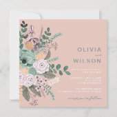 Wildblumen Rosa Blumenhochzeit Einladung (Vorderseite)