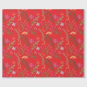 Wildblumen Rosa Blütengrün Geschenkpapier (Flach)