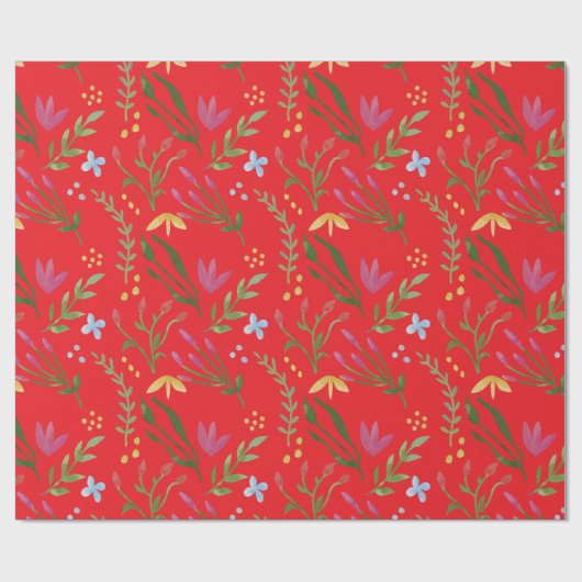 Wildblumen Rosa Blütengrün Geschenkpapier (Flach)