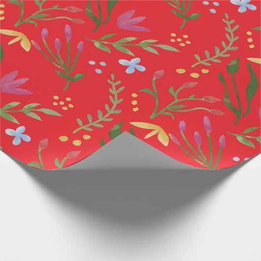 Wildblumen Rosa Blütengrün Geschenkpapier (Ecke)