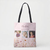Wildblumen Rosa Foto Collage Monogramm Tasche (Vorderseite)