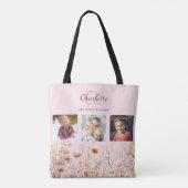Wildblumen Rosa Foto Collage Monogramm Tasche (Rückseite)
