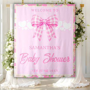 Wildblumen Rosa Gingham-Schleife Baby Shower Hinte Wandteppich