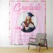 Wildblumen-Rosa-Gingham-Schleife-Foto-Grad-Hinterg Wandteppich (Beispiel)