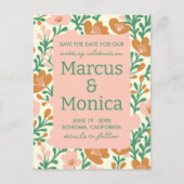 Wildblumen Rosa Grüne Gewohnheit Save the Date Postkarte (Vorderseite)