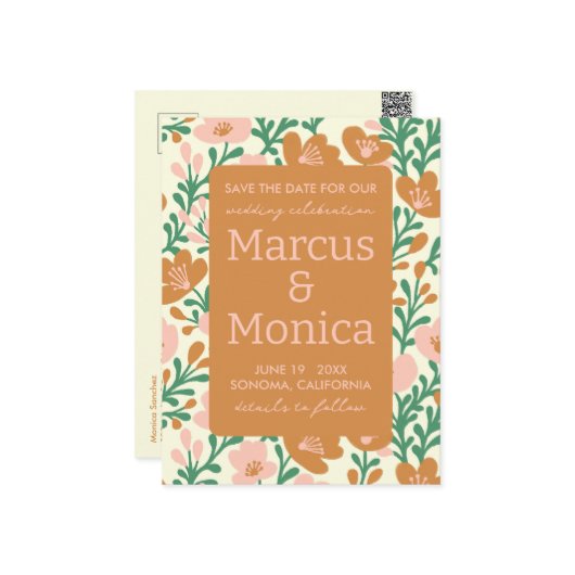 Wildblumen Rosa Grüne Gewohnheit Save the Date Postkarte (Vorderseite/Rückseite Beispiel)
