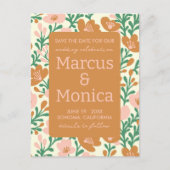 Wildblumen Rosa Grüne Gewohnheit Save the Date Postkarte (Vorderseite)