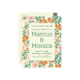 Wildblumen Rosa Grüne Gewohnheit Save the Date Postkarte