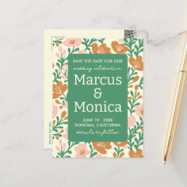 Wildblumen Rosa Grüne Gewohnheit Save the Date Postkarte