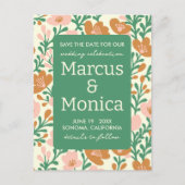 Wildblumen Rosa Grüne Gewohnheit Save the Date Postkarte (Vorderseite)