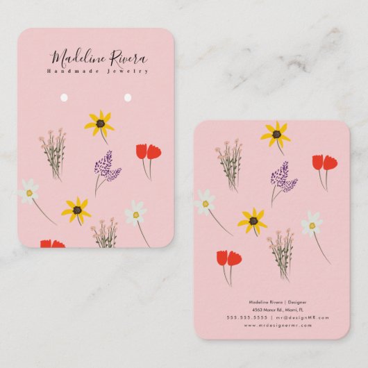 Wildblumen rosa, handgefertigte Ofensichtkarte Telefonnummerkarte (Vorne/Hinten)