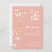 Wildblumen Rosa Hochzeit speichern das Datum Einladung (Vorderseite)