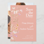 Wildblumen Rosa Hochzeit speichern das Datum Einladung (Vorne/Hinten)