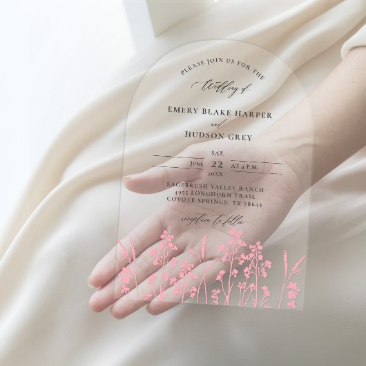 Wildblumen Rosa Moderne Hochzeit Acryleinladungen