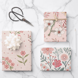 Wildblumen Rosa Pastell Botanischer Garten Floral Geschenkpapier Set