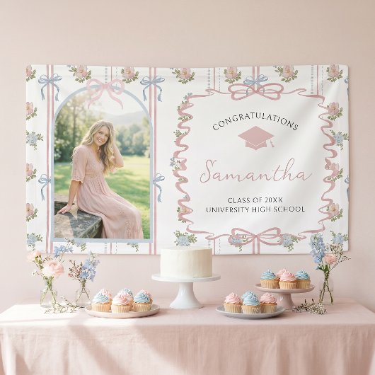 Wildblumen-Rosa-Schleife-Abschlussfeier Banner