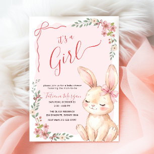 Wildblumen Rosa Schleife Gingham Mädchen Babyparty Einladung