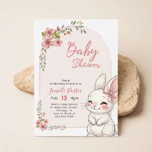 Wildblumen Rosa Schleifen Mädchen Hase Baby Shower Einladung