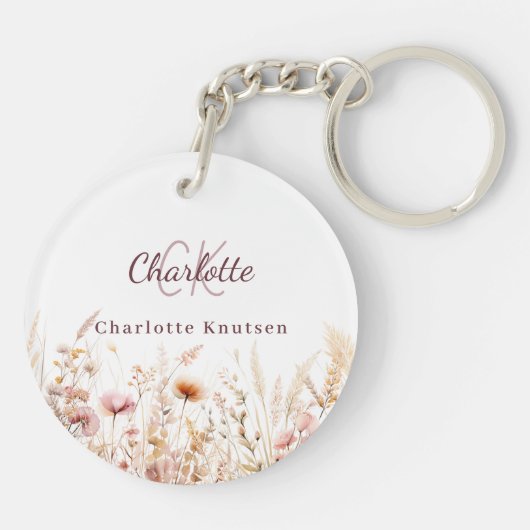 Wildblumen rosa schlüsselanhänger (Rückseite)