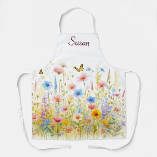 Wildblumen Rosa und Blau Blütenblütendruck Schürze (Vorderseite)