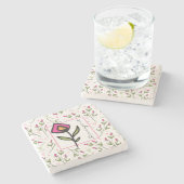 Wildblumen - Rosa und orangefarbene Petalen Person Steinuntersetzer (Seitenansicht)