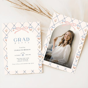 Wildblumen-Rosafarbene Bogen-Foto-Abschlussfeier Einladung