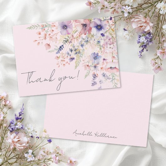 Wildblumen-Rosé-Blüten Dankeskarte