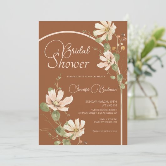 Wildblumen Rost Terracotta Brautparty Einladung (Stehend Vorderseite)