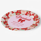 Wildblumen-Rot-Gingham-Schleife-Abschlussfeier Pappteller (Schrägansicht)