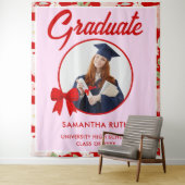 Wildblumen-Rot-Gingham-Schleife Foto-Grad-Hintergr Wandteppich (Beispiel)