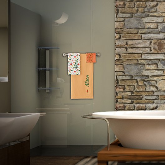 Wildblumen Rot-grüne Badewanne Handtuch Set