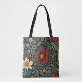 Wildblumen Rot Muster im Stil von William Morris Tasche (Vorderseite)