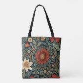 Wildblumen Rot Muster im Stil von William Morris Tasche (Rückseite)