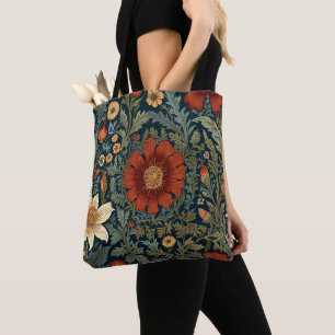 Wildblumen Rot Muster im Stil von William Morris Tasche