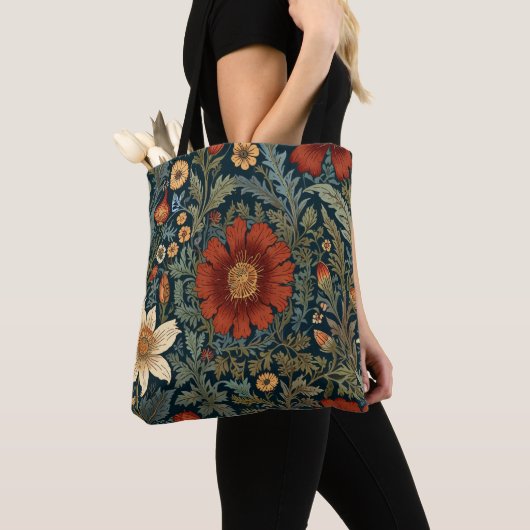 Wildblumen Rot Muster im Stil von William Morris Tasche (Von Nahem)