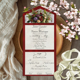 Wildblumen & Rote Band Hochzeit All In One Einladung