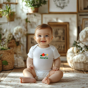 Wildblumen rote Mohn süßer Name Baby Bodysuit Strampler