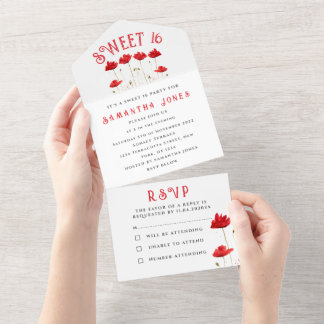 Wildblumen Rote Pflaumen Blütensüß 16 Sechzehn All In One Einladung