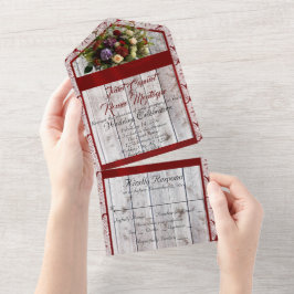 Wildblumen, rotes Band, Spitzen und Lichter All In One Einladung